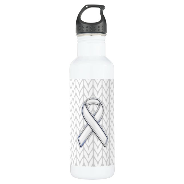 Chrome auf dem "White Strick Ribbon Awareness Prin Edelstahlflasche (Vorderseite)
