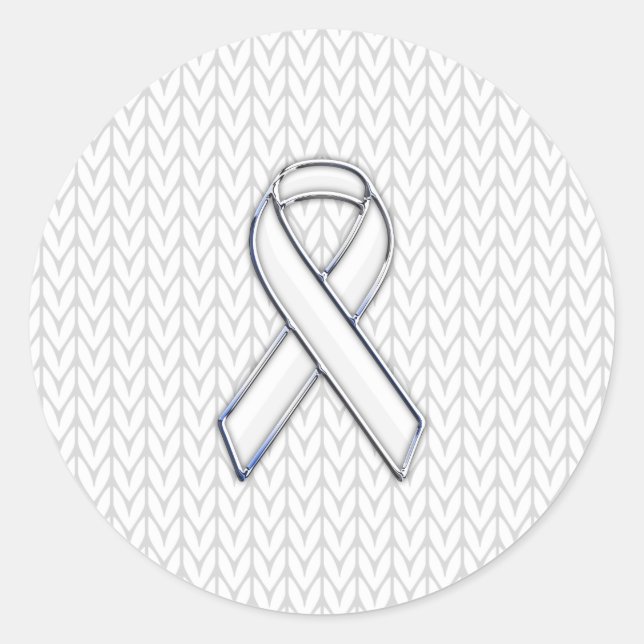 Chrome auf dem "White Strick Ribbon Awareness Prin Runder Aufkleber (Vorderseite)