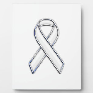 Chrome Belted Style White Ribbon Awareness Fotoplatte