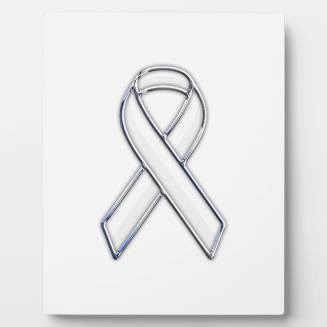 Chrome Belted Style White Ribbon Awareness Fotoplatte (Vorderseite)