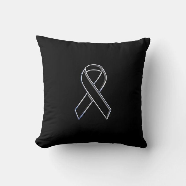 Chrome Black on Black Ribbon Awareness Kissen (Vorderseite)