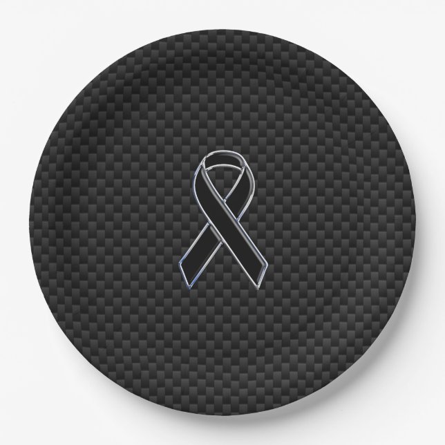 Chrome Black Ribbon Awareness Carbon Fibre Pappteller (Vorderseite)