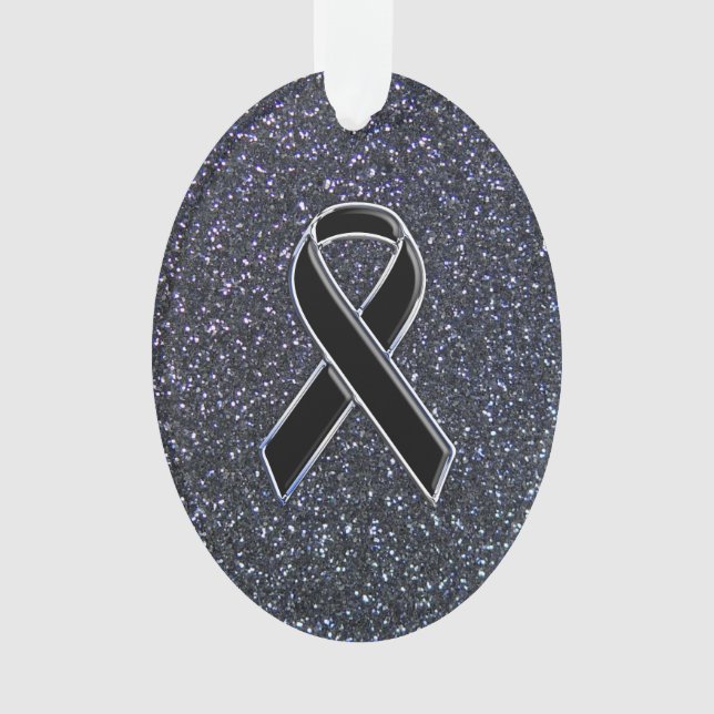 Chrome Black Ribbon Awareness Midnight Blue Ornament (Vorderseite)