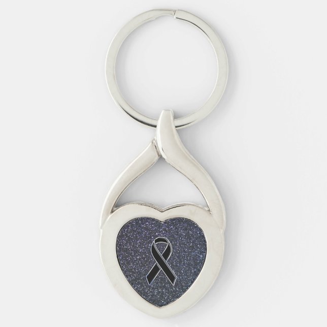 Chrome Black Ribbon Awareness Midnight Blue Schlüsselanhänger (Vorderseite)