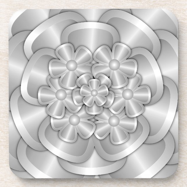 Chrome-Blume - Silver Beverage Coaster Getränkeuntersetzer (Vorderseite)