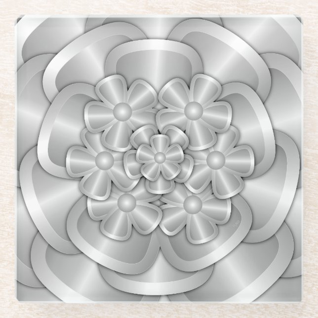Chrome-Blume - Silver Glass Untersetzer (Vorderseite)