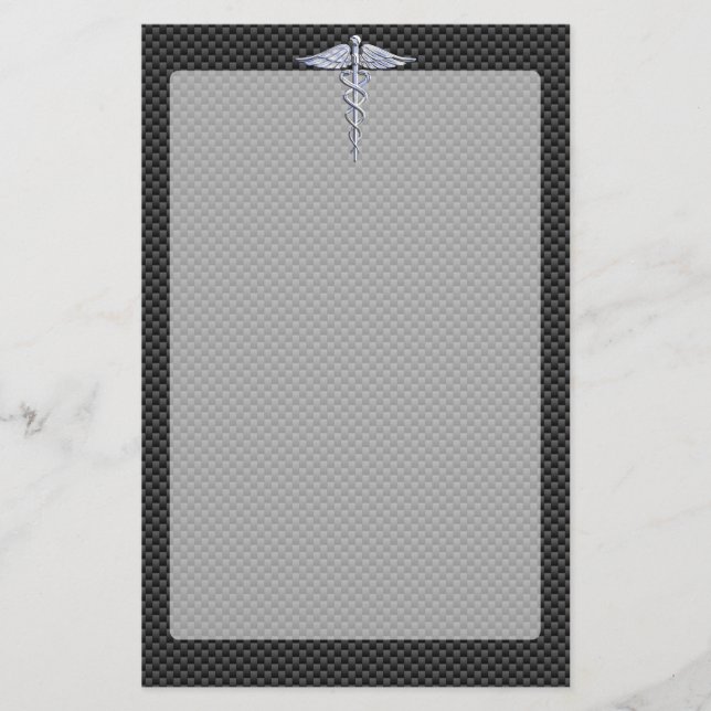 Chrome Caduceus Medical Symbol Black Carbon Fibre Briefpapier (Vorderseite)