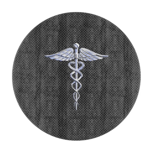 Chrome Caduceus Medical Symbol Black Carbon Fibre Schneidebrett (Vorderseite)