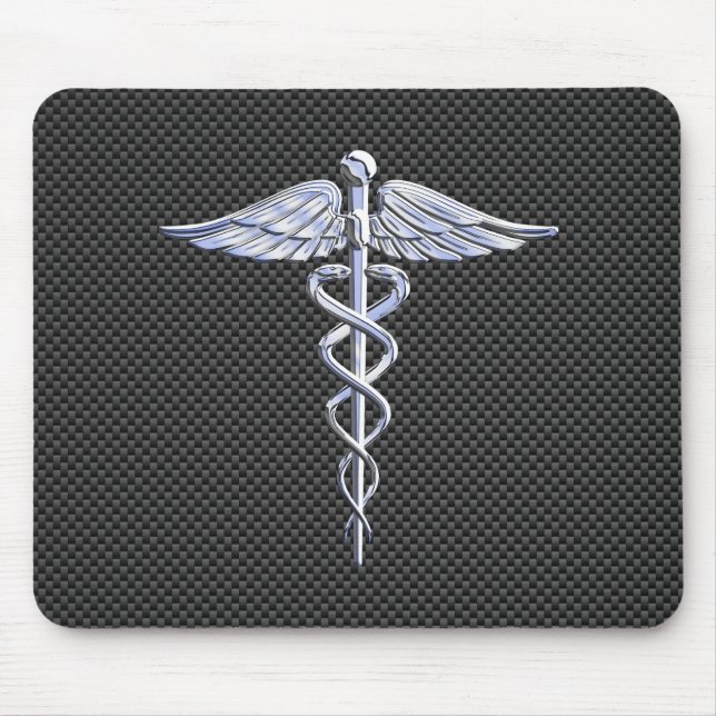 Chrome Caduceus Medical Symbol Carbon Fibre Decke Mousepad (Vorne)