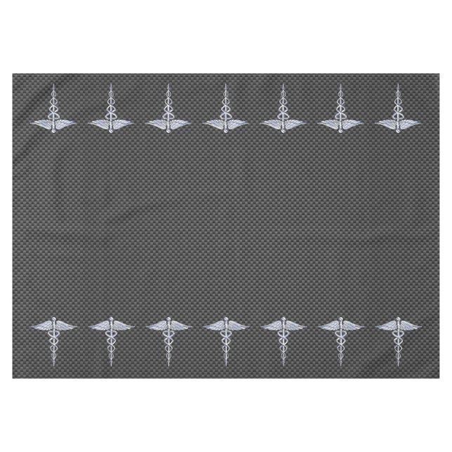 Chrome Caduceus Medical Symbol Carbon Fibre Print Tischdecke (Vorderseite (Horizontal))