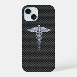 Chrome Caduceus Medizinisches Symbol Kohlenstofffa iPhone 15 Hülle