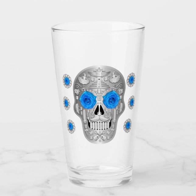 Chrome Calavera (Blaue Rose) Glas (Vorderseite)