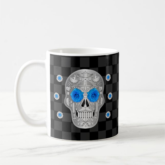 Chrome Calavera (Blaue Rose) Kaffee Tasse (Links)