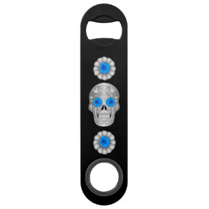 Chrome Calavera (Blue Rose) Bar Key