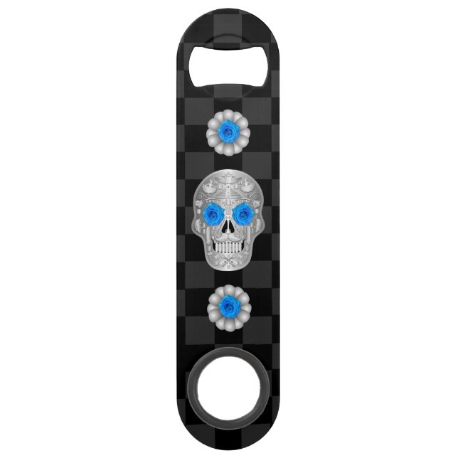 Chrome Calavera (Blue Rose) Bar Key (Vorderseite)