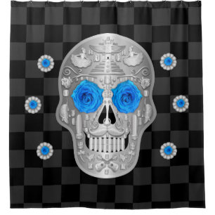 Chrome Calavera (Blue Rose) Duschvorhang