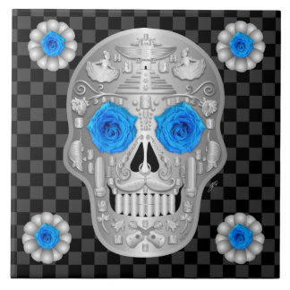 Chrome Calavera (Blue Rose) Getränkuntersetzer Fliese