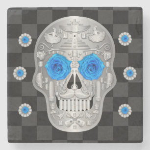 Chrome Calavera (Blue Rose) Stone Untersetzer