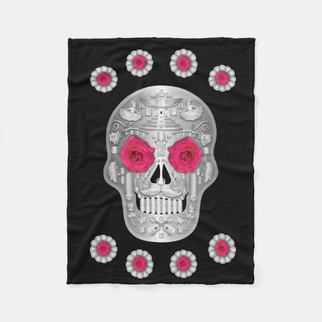 Chrome Calavera (Rosa) Fleece Blanket (Vorderseite)