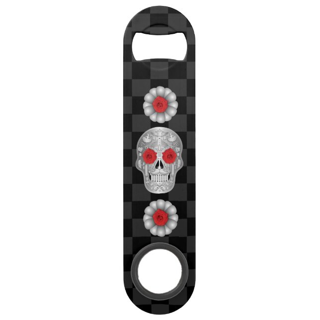 Chrome Calavera (Rote Rose) Bar Key (Vorderseite)