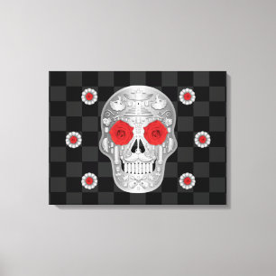Chrome Calavera (Rote Rose) Canvas Print Leinwanddruck