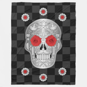 Chrome Calavera (Rote Rose) Fleece Blanket