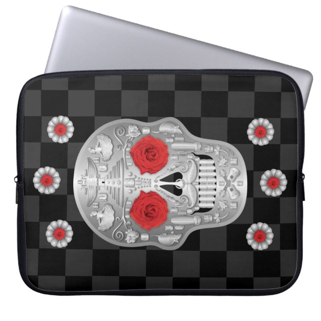 Chrome Calavera (Rote Rose) Notebook-Sieb Laptopschutzhülle (Vorderseite)