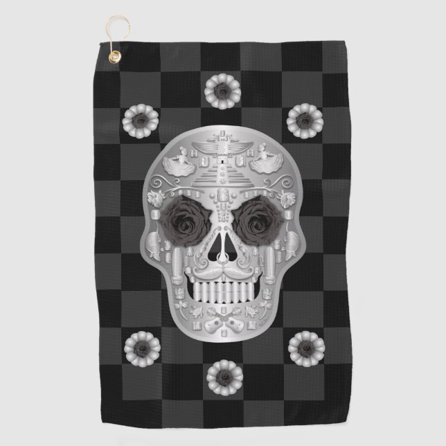 Chrome Calavera (Schwarze Rose) Golfhandtuch (Vorderseite)