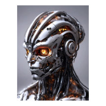 Chrome-Cyborg Orange Glow Sci-Fi-AI-Porträt
