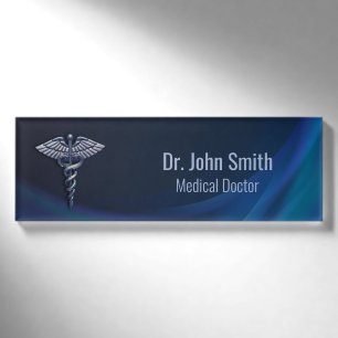 Chrome Dark Holographic 3D Medical Caduceus Namenschild