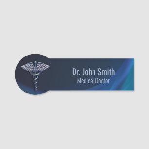 Chrome Dark Holographic Caduceus 3D Medical Namensschild