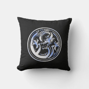 Chrome-Drachen-Wappen Schwarz Carbonfaser-Druck Kissen