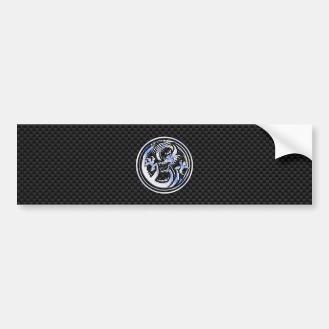 Chrome Dragon Wappen Black Carbon Fibre Print Autoaufkleber (Vorne)