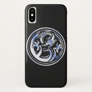 Chrome Dragon Wappen Black Carbon Fibre Print iPhone X Hülle