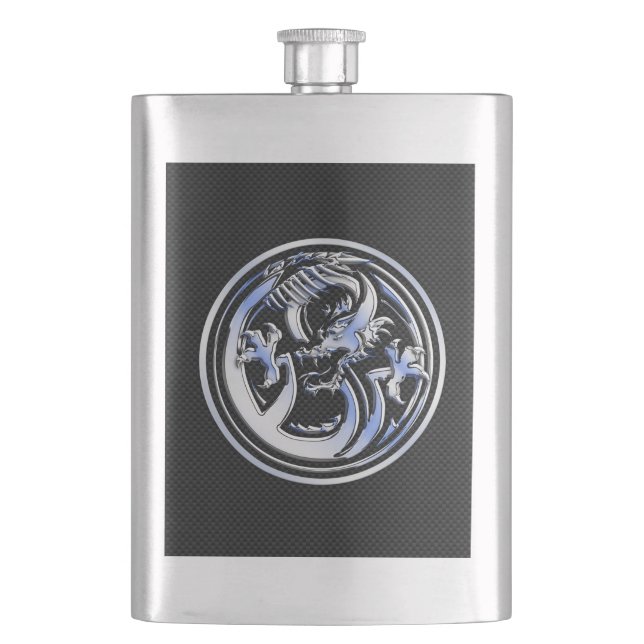 Chrome Dragon Wappen Black Carbon Fibre Print Flachmann (Vorderseite)