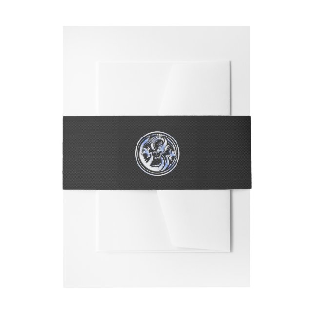 Chrome Dragon Wappen dunkle Carbon Fibre Print Einladungsbanderole (Vorderseite Beispiel)