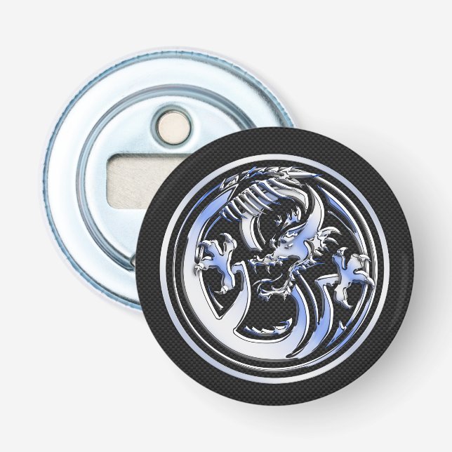 Chrome Dragon Wappen dunkle Carbon Fibre Print Flaschenöffner (Vorderseite)
