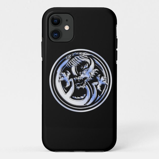 Chrome-Dragon-Wappen für Schwarzweißdruck Case-Mate iPhone Hülle (Rückseite)