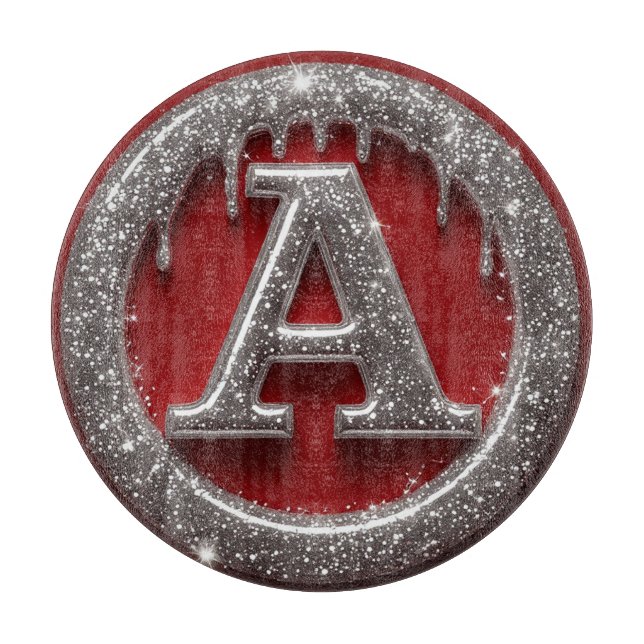Chrome Drip Letter A Monogram Glitter Icon Schneidebrett (Vorderseite)