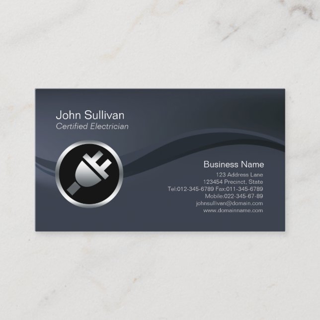 Chrome Electric Plug Icon Electrician BusinessCard Visitenkarte (Vorderseite)