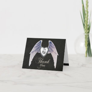 Chrome & Faux Leather Heart Thank You Card Dankeskarte