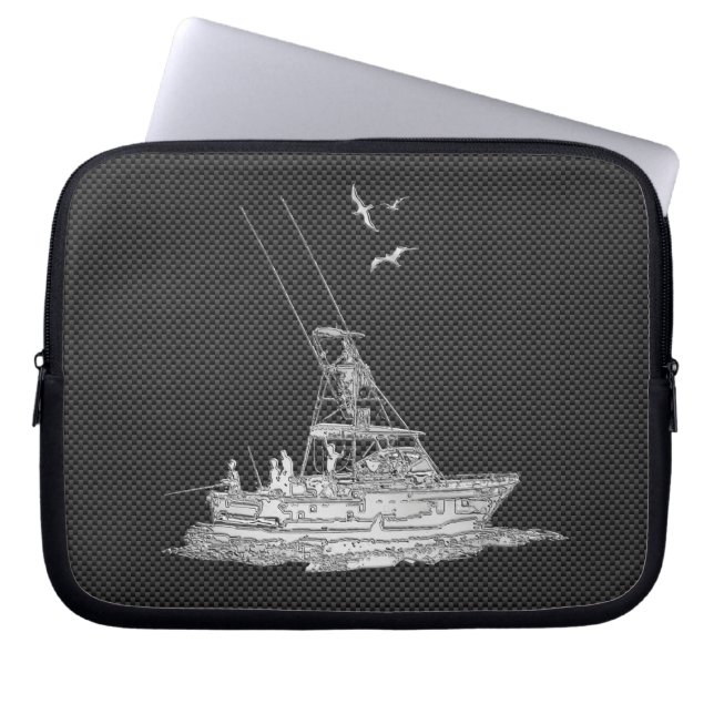 Chrome Fishing Boat on Carbon Fiber Decor Laptopschutzhülle (Vorderseite)