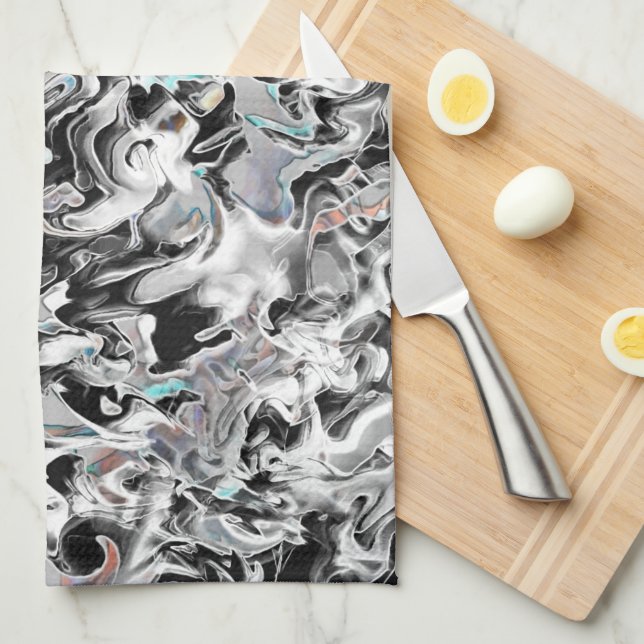 Chrome Flecken mit Farbverlauf oder Rauch, Schwarz Geschirrtuch (Viertel Falte)