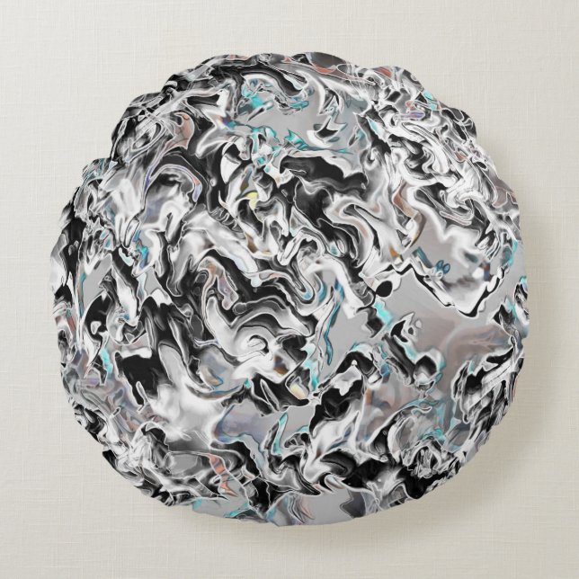 Chrome Flecken mit Farbverlauf oder Rauch, Schwarz Rundes Kissen (Vorderseite)