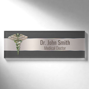 Chrome Holographic 3D Medical Caduceus Namenschild