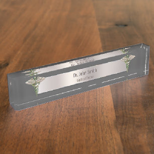 Chrome Holographic 3D Medical Caduceus Namensplakette