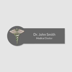 Chrome Holographic 3D Medical Caduceus Namensschild