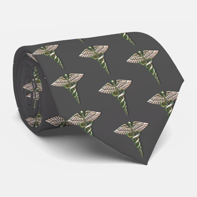 Chrome Holographic 3D Medical Caduceus Pattern Krawatte (Gerollt)
