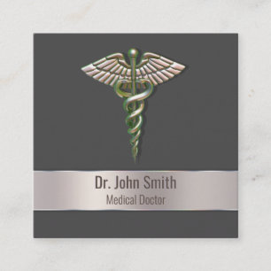 Chrome Holographic 3D Medical Caduceus Quadratische Visitenkarte