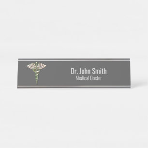 Chrome Holographic 3D Medical Caduceus Schreibtischnamensplakette